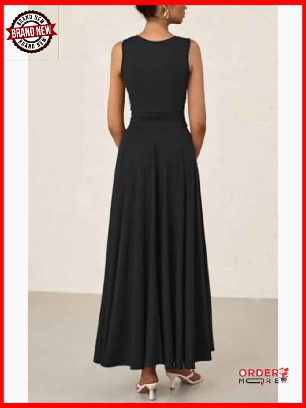 Casual Sleeveless Crewneck A-Line Maxi Dress Stretch Tank Flowy Long Dress - Picture 4 of 7